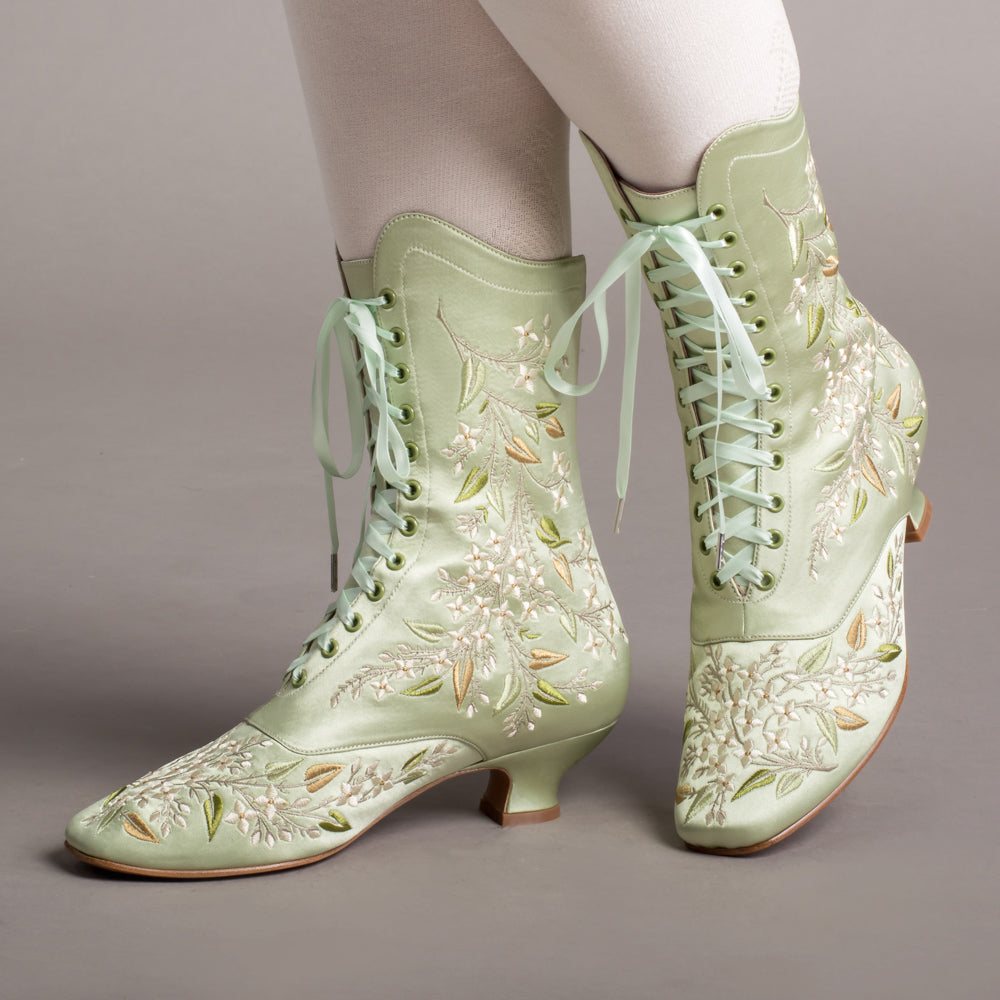 Flora Embroidered Boots Wide (Celadon Green)
