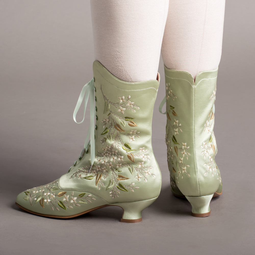 Flora Women's Embroidered Boots (Celadon Green)
