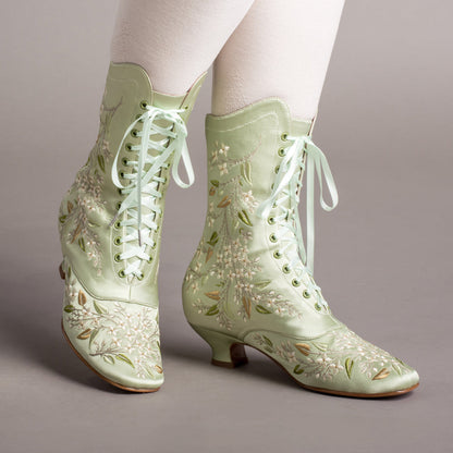 Flora Embroidered Boots Wide (Celadon Green)