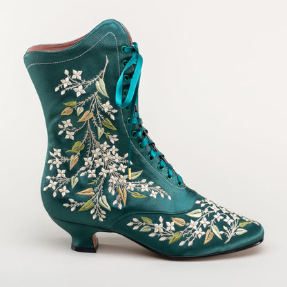 Flora Embroidered Boots Wide (Emerald Green)