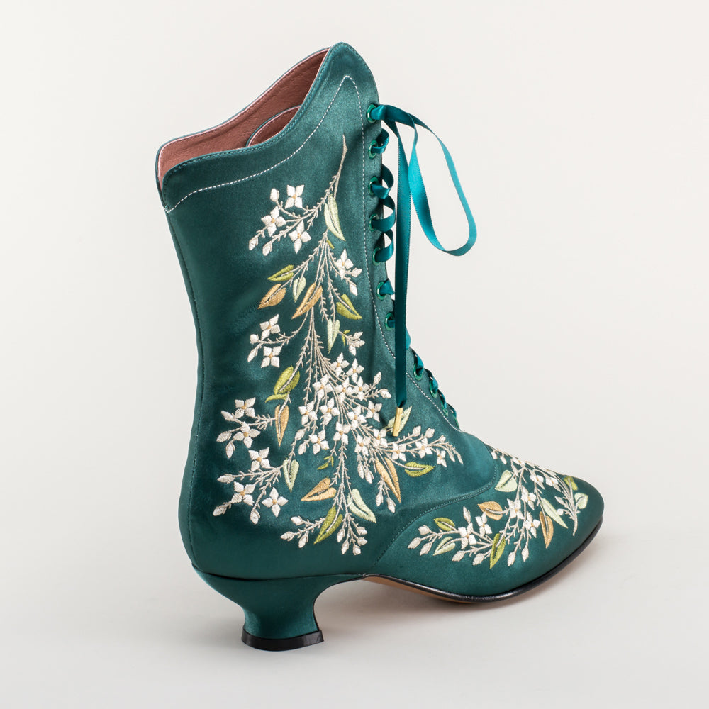 Flora Women's Embroidered Boots (Emerald Green)