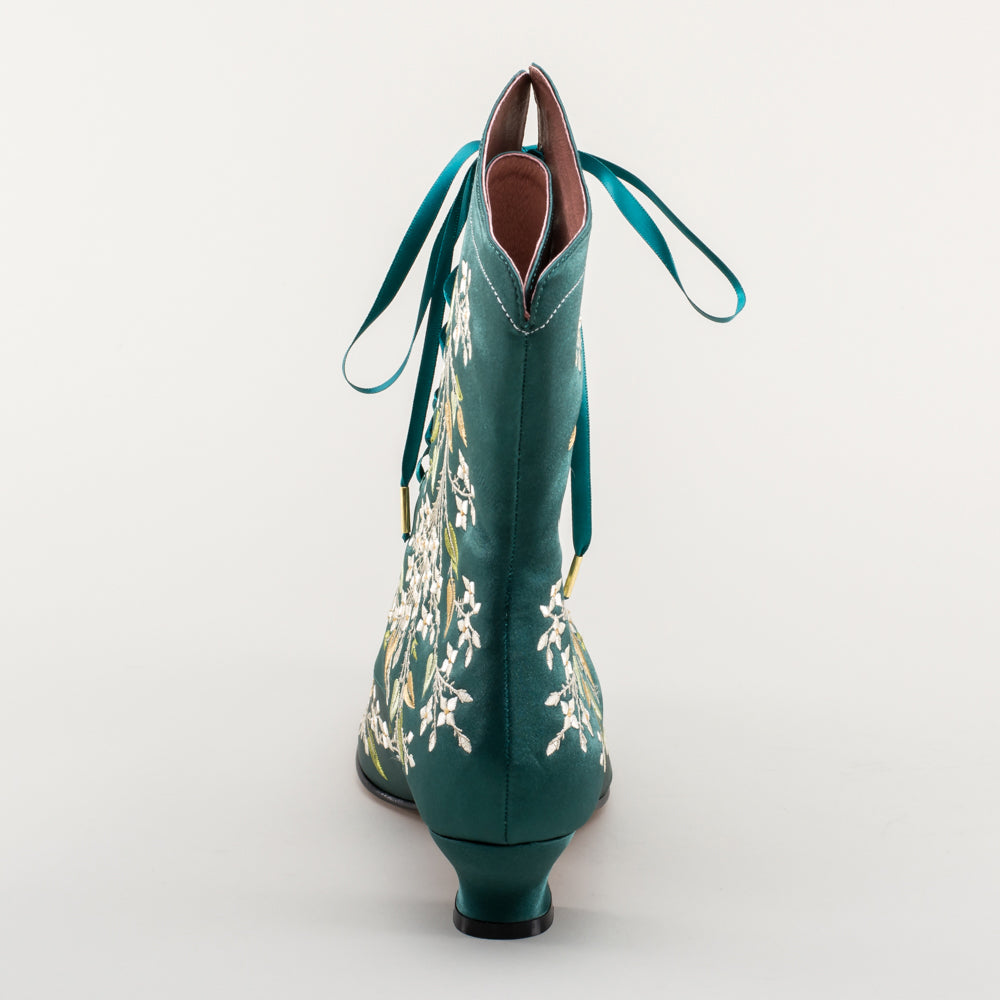 Flora Embroidered Boots Wide (Emerald Green)