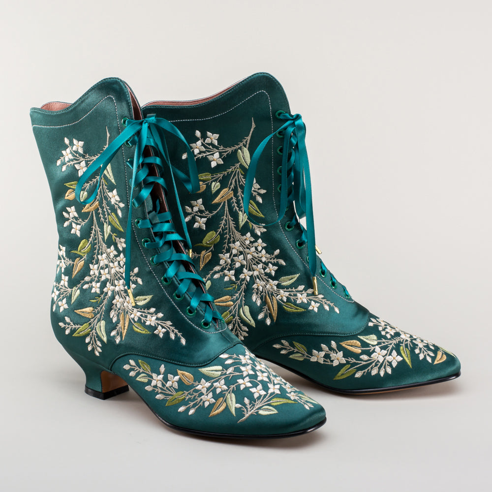 Flora Women's Embroidered Boots (Emerald Green)