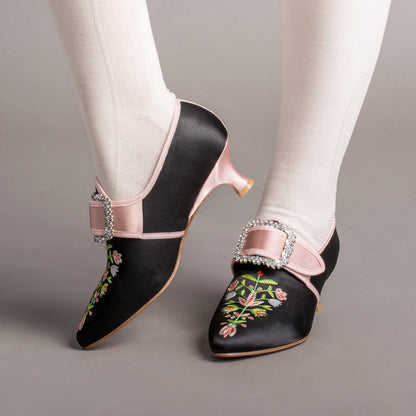 Primrose 18th Century Shoes (Black/Pink)