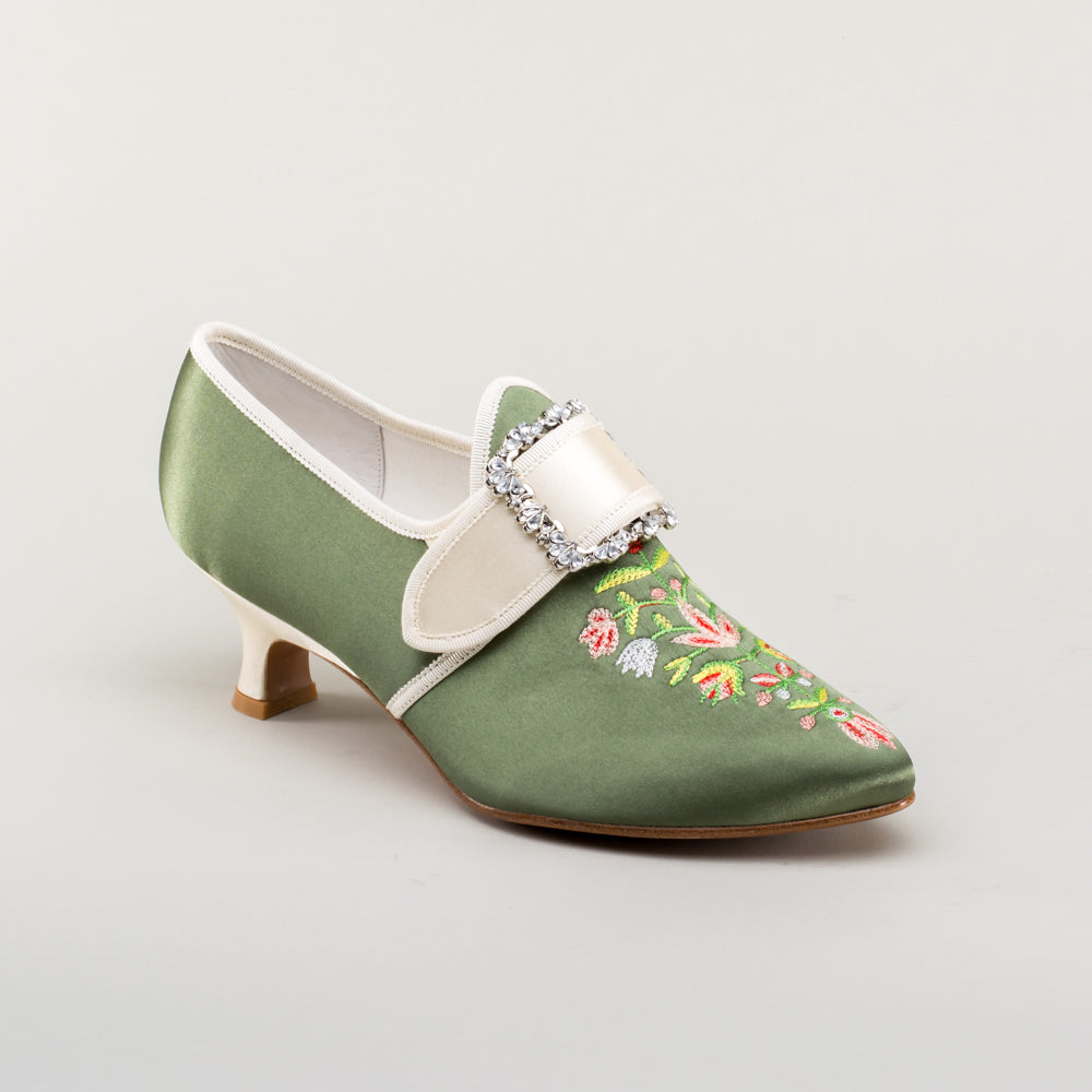 Primrose 18th Century Shoes (Green/Ivory)