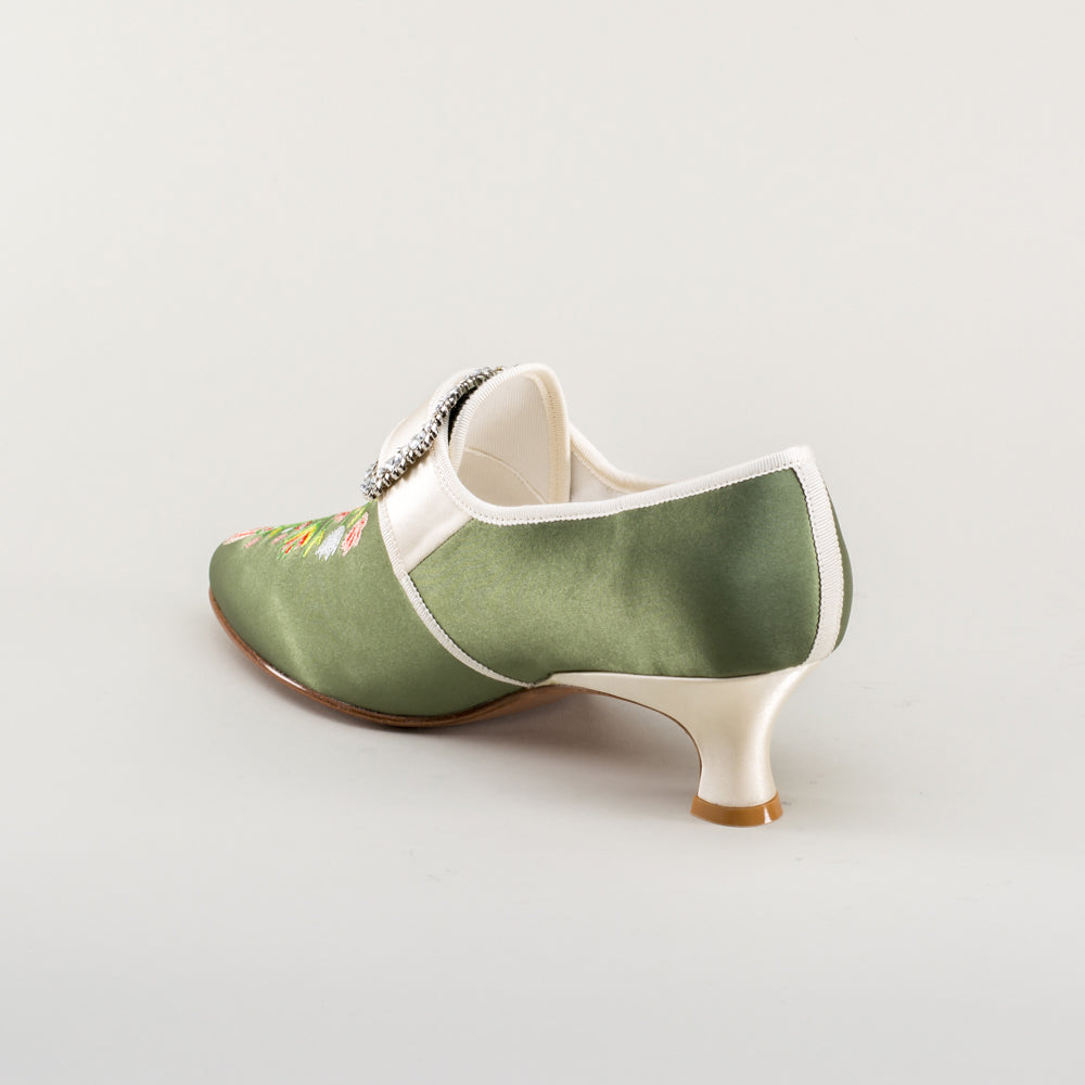 Primrose 18th Century Shoes (Green/Ivory)