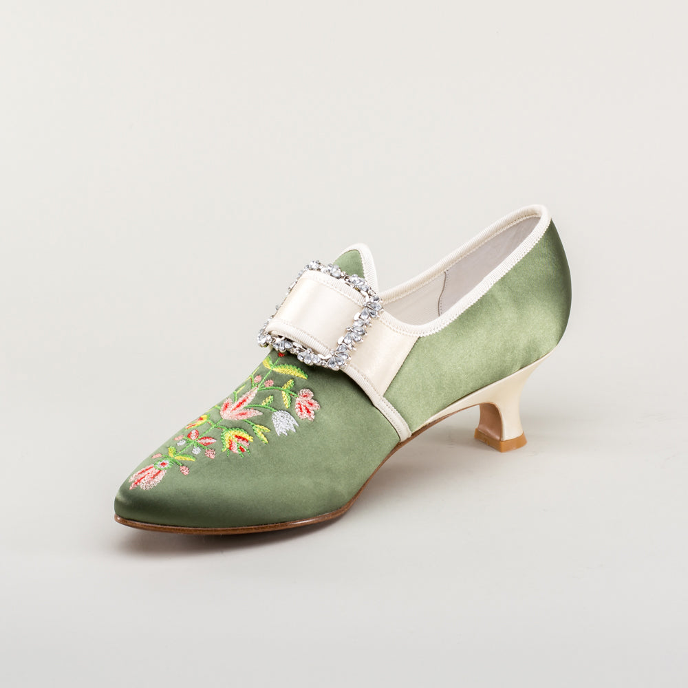 Primrose 18th Century Shoes (Green/Ivory)