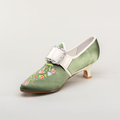 Primrose 18th Century Shoes (Green/Ivory)