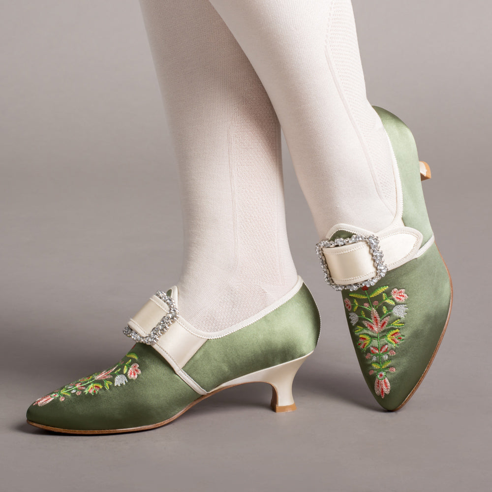 Primrose 18th Century Shoes (Green/Ivory)