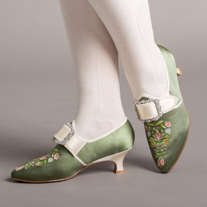 Primrose 18th Century Shoes (Green/Ivory)