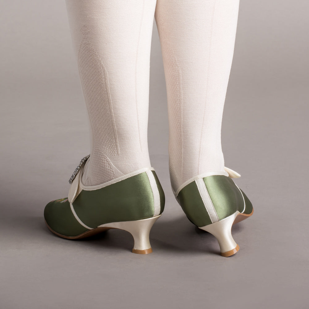 Primrose 18th Century Shoes (Green/Ivory)