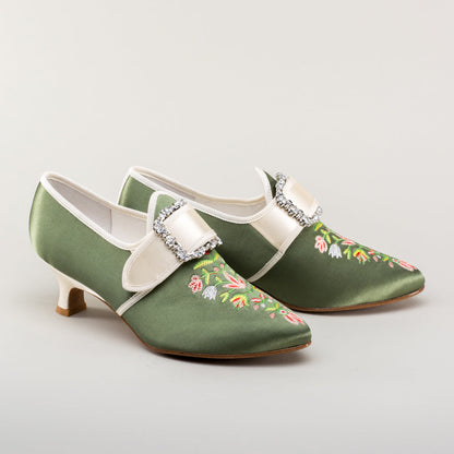 Primrose 18th Century Shoes (Green/Ivory)
