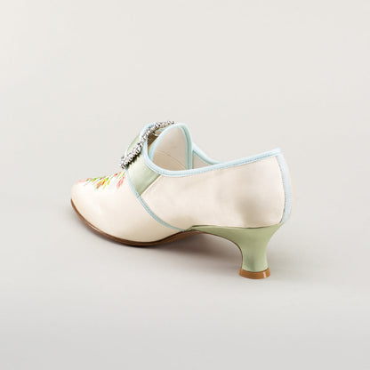 Primrose 18th Century Shoes (Ivory/Celadon Green)