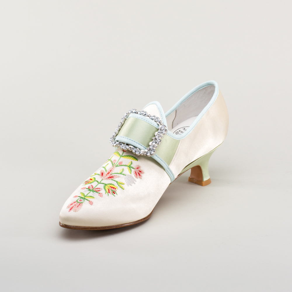 Primrose 18th Century Shoes (Ivory/Celadon Green)