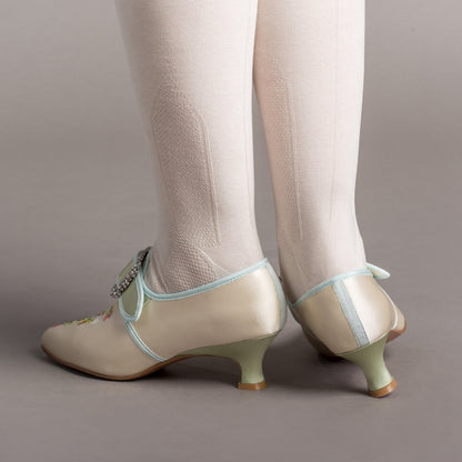 Primrose 18th Century Shoes (Ivory/Celadon Green)