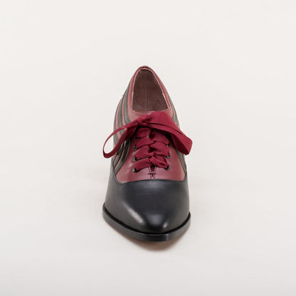 Bernadette Edwardian Oxfords (Burgundy/Black)