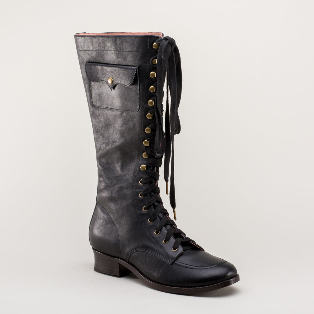 Bessie Vintage Aviator Boots Wide (Black)