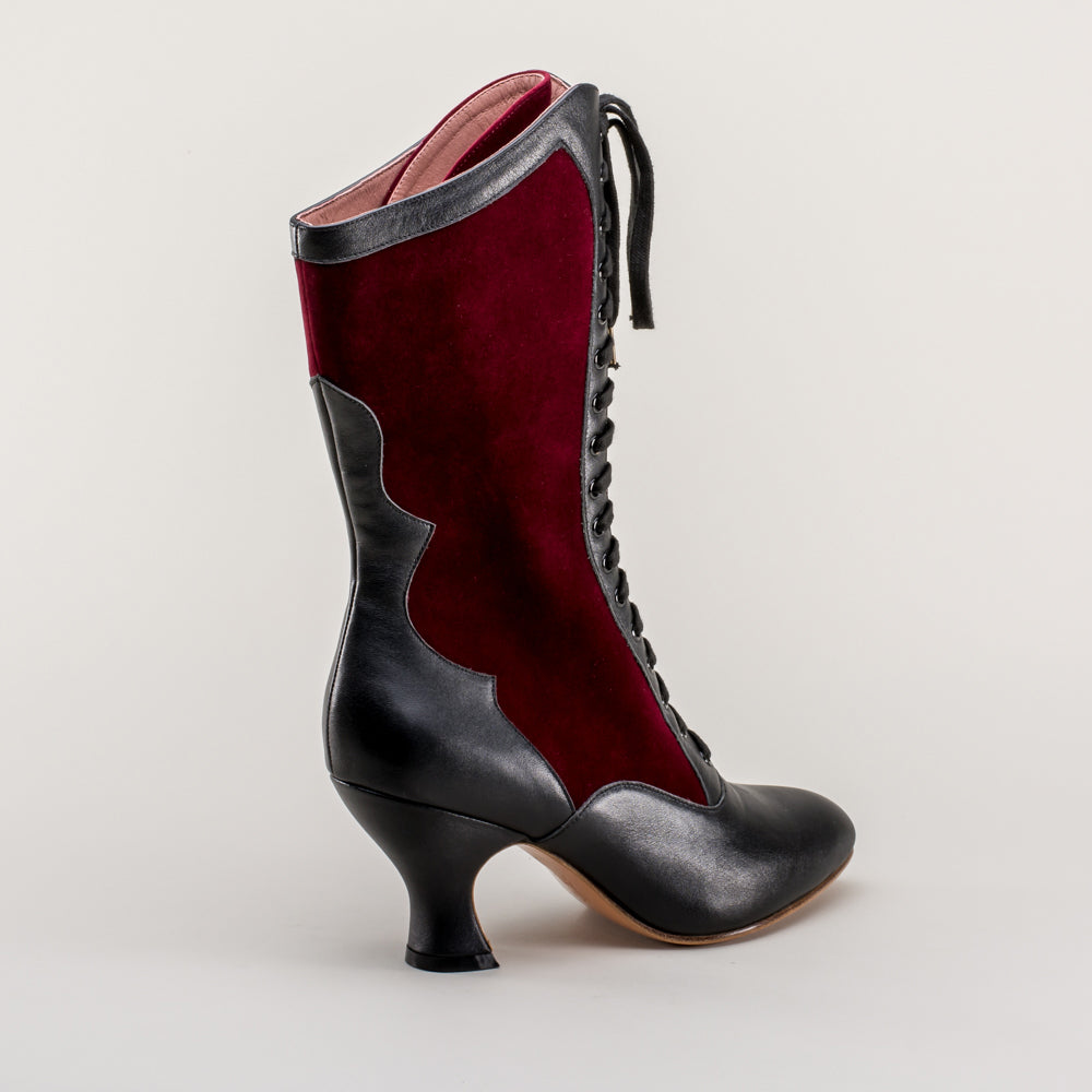 Camille Edwardian Boots (Burgundy/Black)