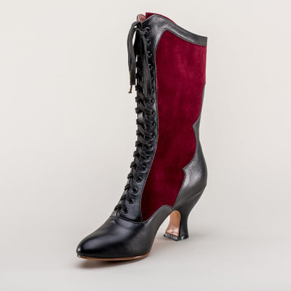 Camille Edwardian Boots (Burgundy/Black)