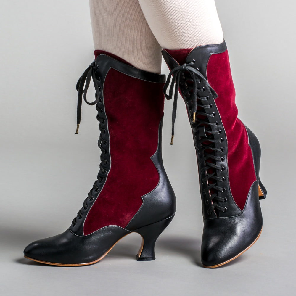 Camille Edwardian Boots (Burgundy/Black)