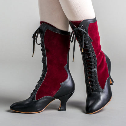 Camille Edwardian Boots (Burgundy/Black)