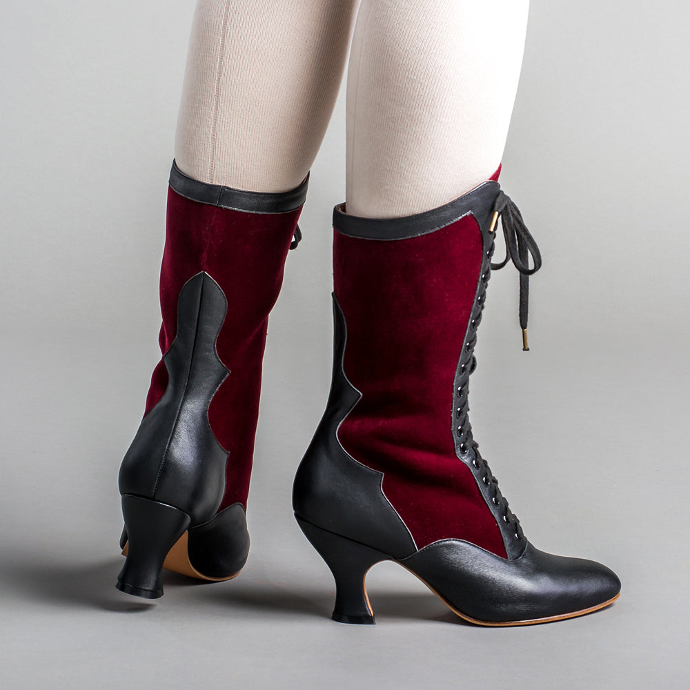 Camille Edwardian Boots (Burgundy/Black)