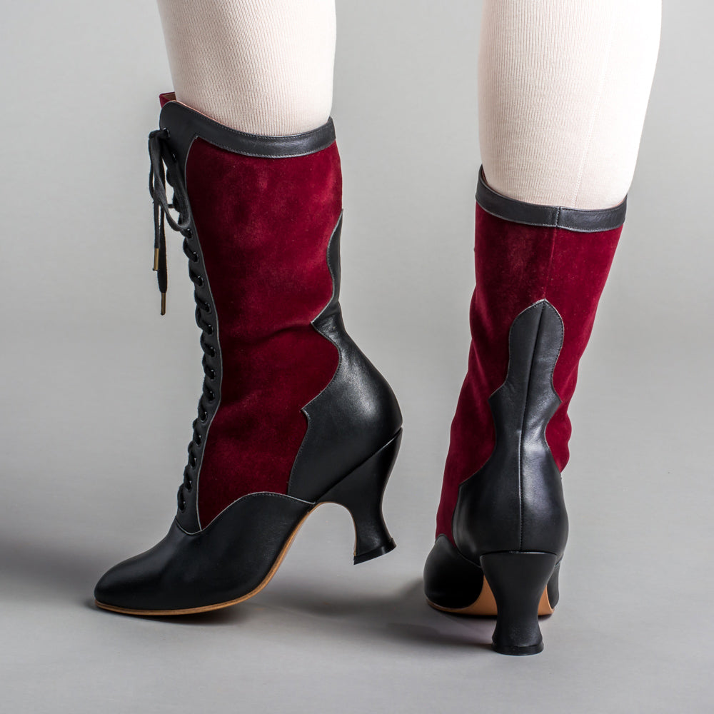 Camille Edwardian Boots (Burgundy/Black)