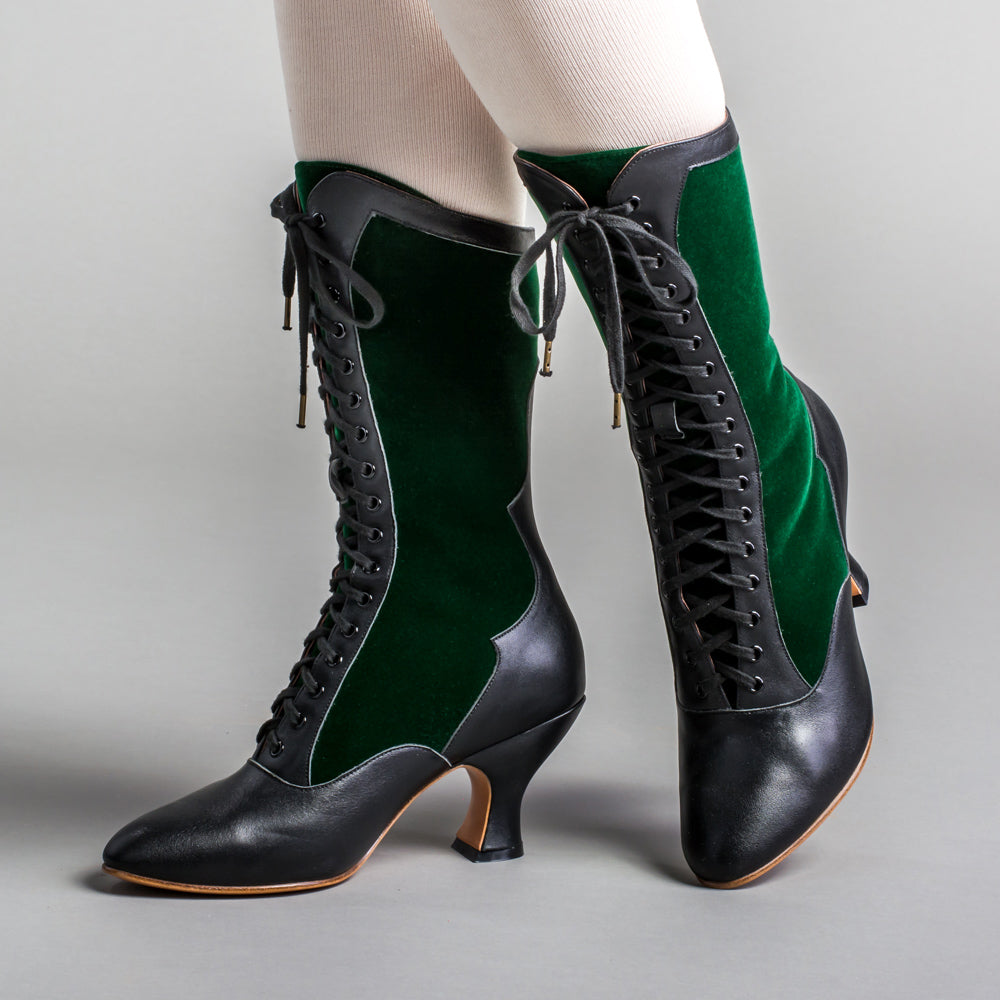 Camille Edwardian Boots (Black/Green)
