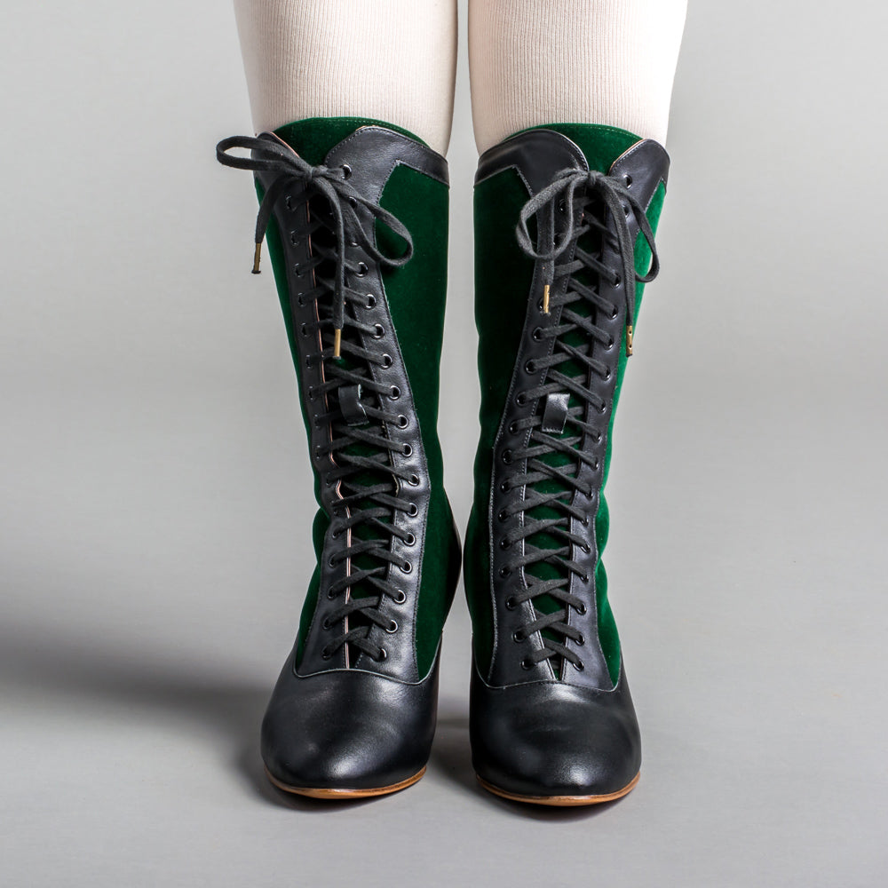 Camille Edwardian Boots (Black/Green)