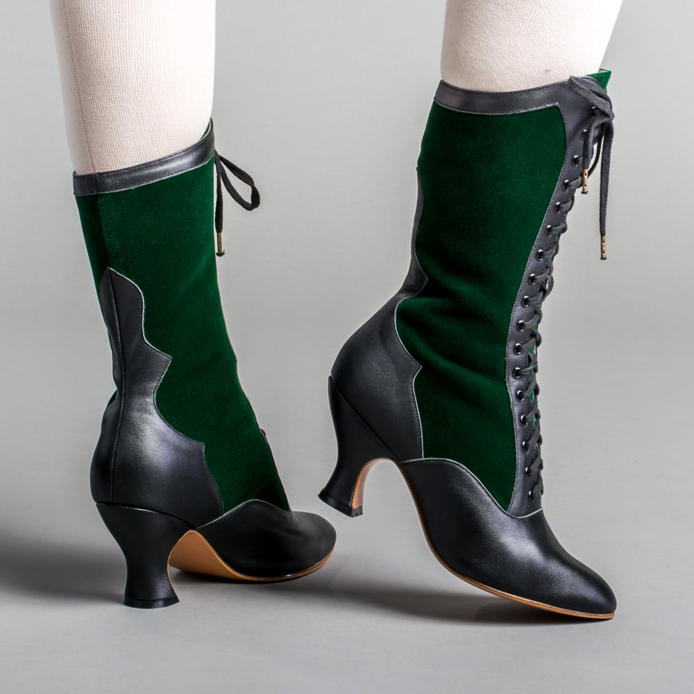 Camille Edwardian Boots (Black/Green)