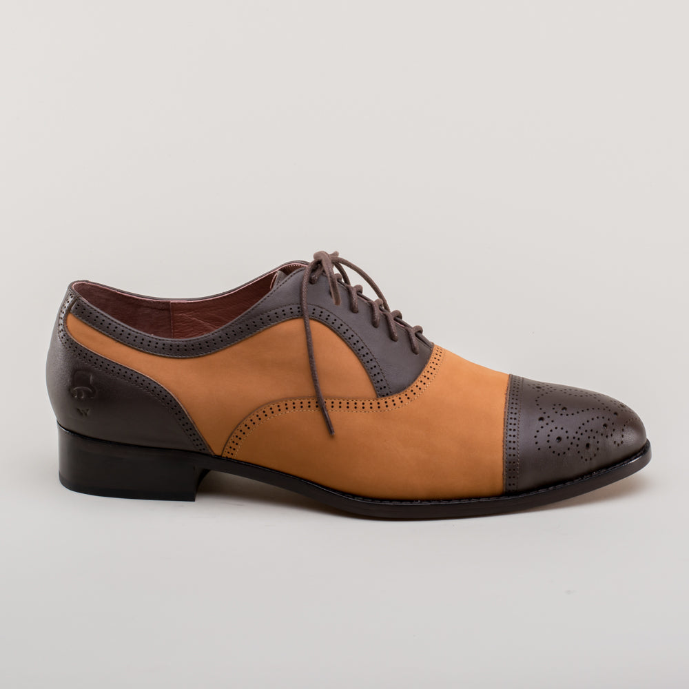 Dandy Men's Vintage Cap Toe Oxfords (Brown/Cognac)