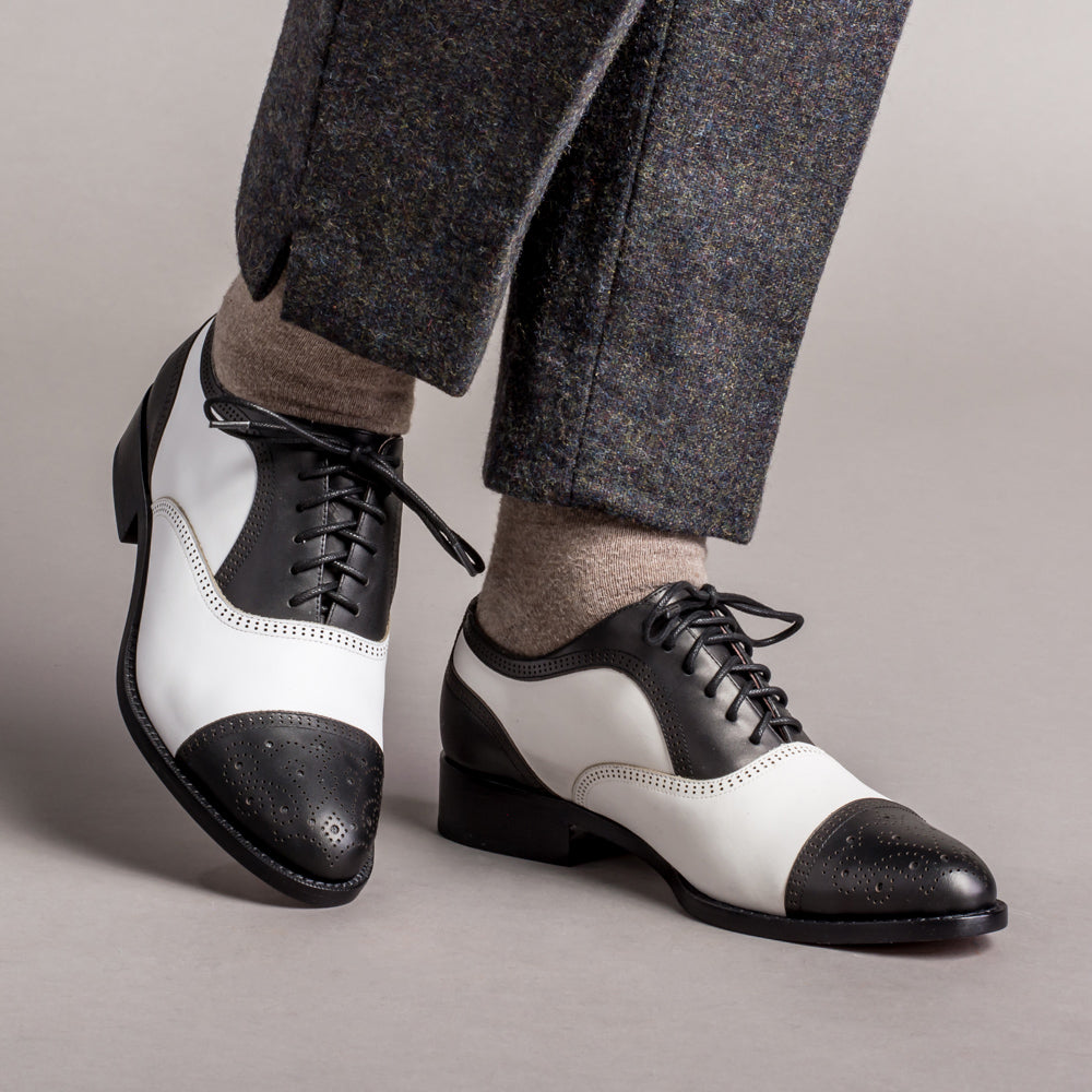 Gladys Vintage Cap Toe Oxfords (Black/White)