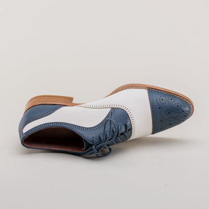 Gladys Vintage Cap Toe Oxfords (Blue/White)