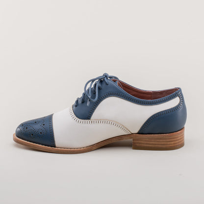 Gladys Vintage Cap Toe Oxfords (Blue/White)