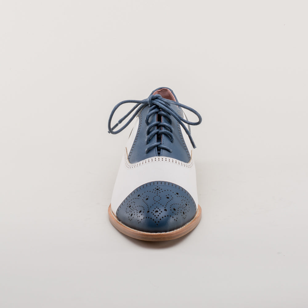 Gladys Vintage Cap Toe Oxfords (Blue/White)