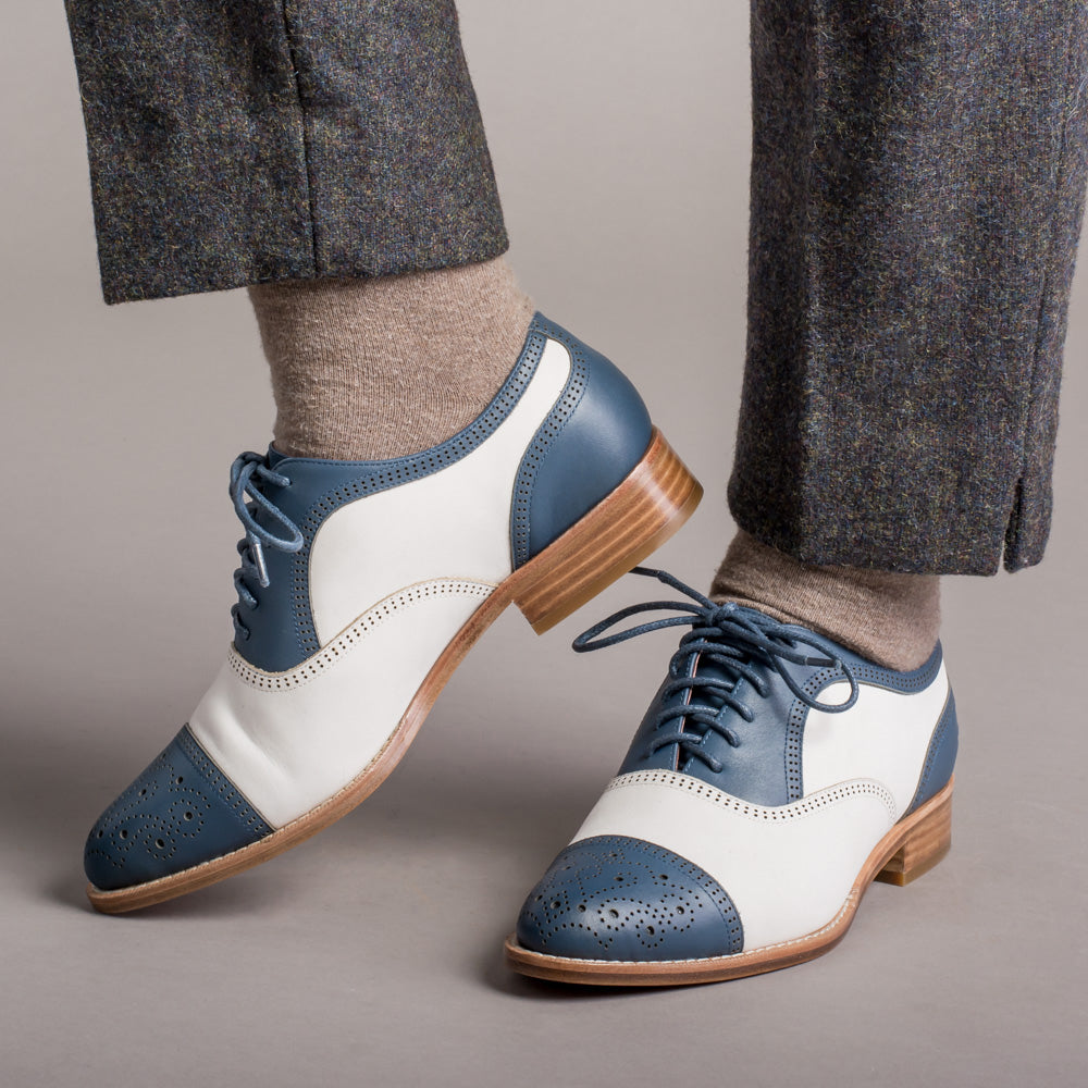 Gladys Vintage Cap Toe Oxfords (Blue/White)