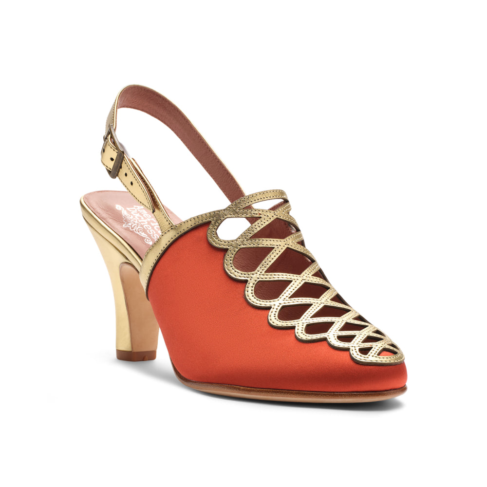Hedy Vintage Slingbacks (Vermilion/Gold)