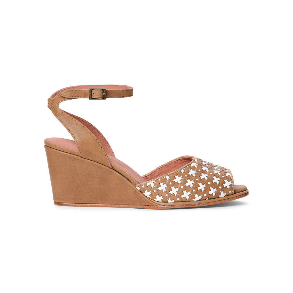 PRE-ORDER Judy 1940s Wedges (Tan/Ivory)