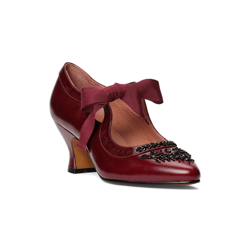 PRE-ORDER Laurel Beaded Edwardian Shoes (Burgundy/Black)