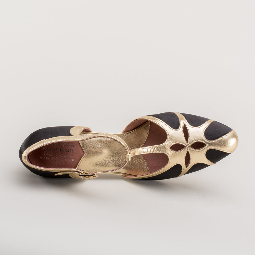Lilith Vintage Flapper T-Straps Wide (Black/Gold)