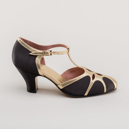 Lilith Vintage Flapper T-Straps Wide (Black/Gold)