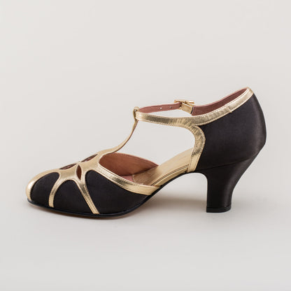 Lilith Vintage Flapper T-Straps Wide (Black/Gold)