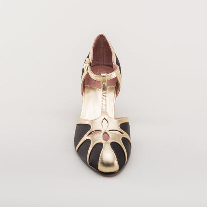 Lilith Vintage Flapper T-Straps Wide (Black/Gold)