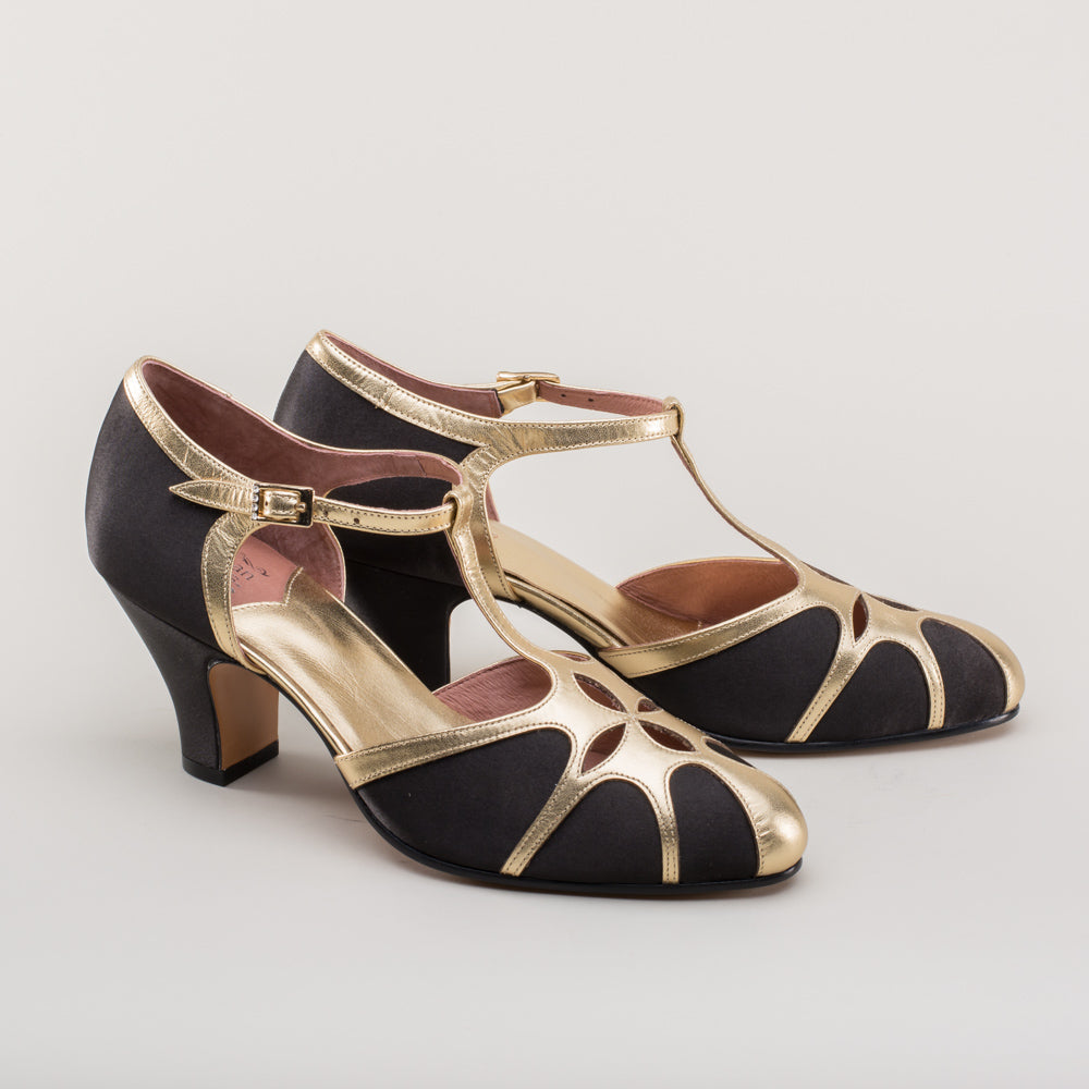 Lilith Vintage Flapper T-Straps Wide (Black/Gold)