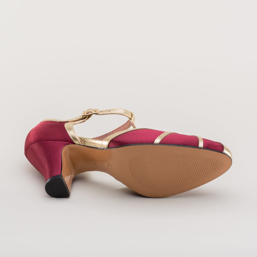 Lilith Vintage Flapper T-Straps (Burgundy/Gold)