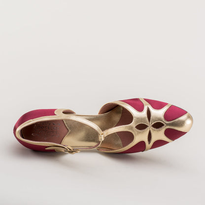 Lilith Vintage Flapper T-Straps (Burgundy/Gold)