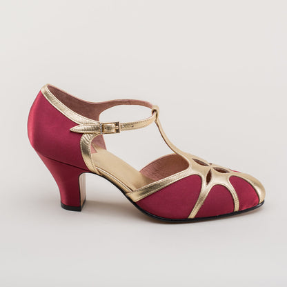 Lilith Vintage Flapper T-Straps Wide (Burgundy/Gold)