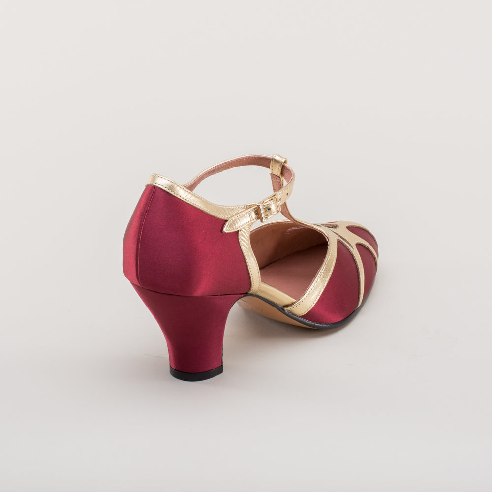 Lilith Vintage Flapper T-Straps Wide (Burgundy/Gold)