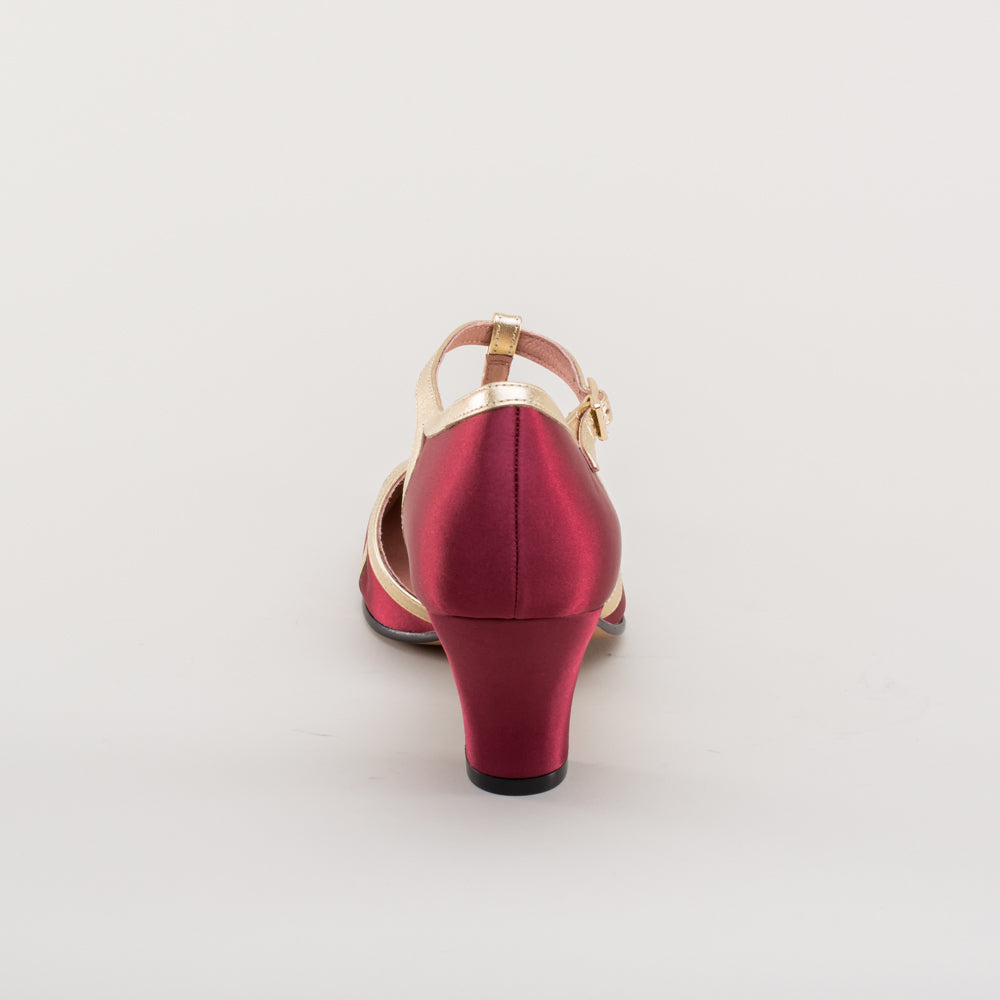 Lilith Vintage Flapper T-Straps (Burgundy/Gold)