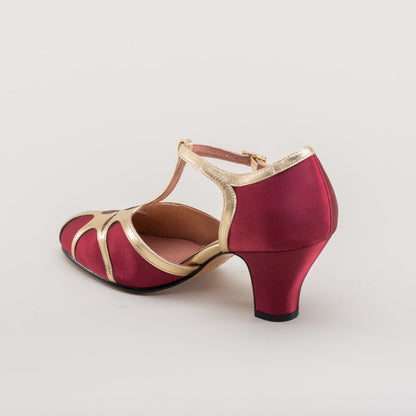 Lilith Vintage Flapper T-Straps (Burgundy/Gold)